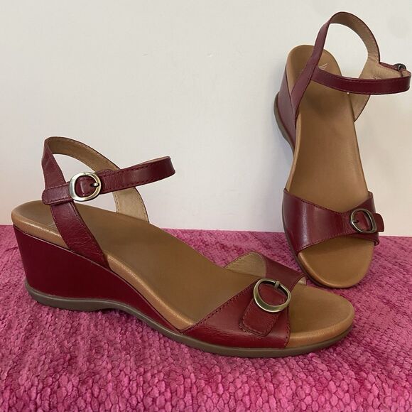 Dansko Arielle Leather Wedge Sandals Red Size EU 41/US 10.5-11 - Picture 1 of 13